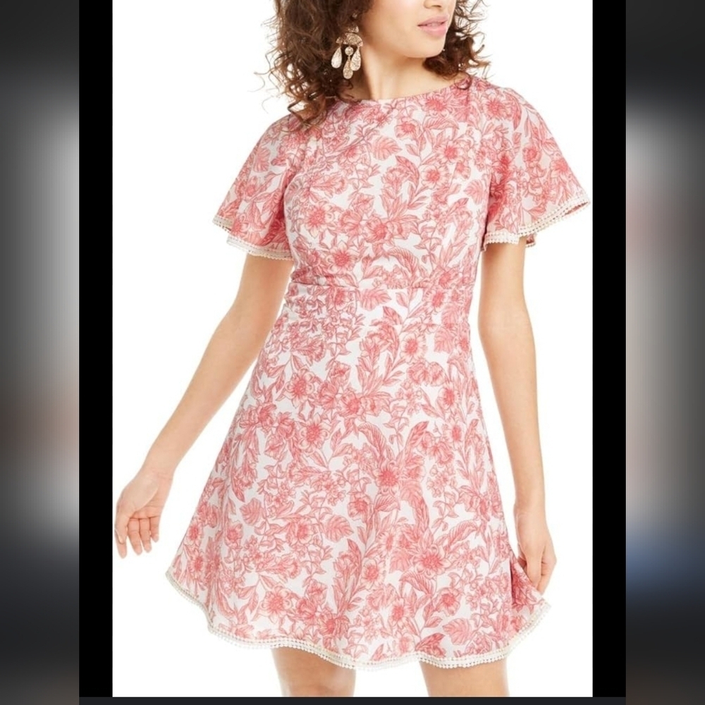 NWT B. Darlin Womens Juniors Floral Print Open Back Mini Dress 13/14